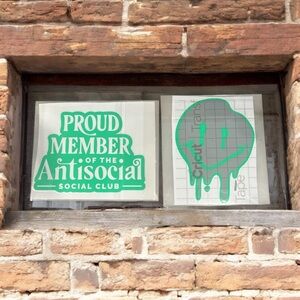 Green Antisocial Club and Smile Emoji Wall Decals